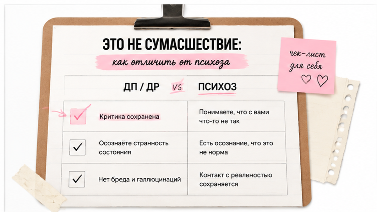 Чеклист: как отличить деперсонализацию от психоза