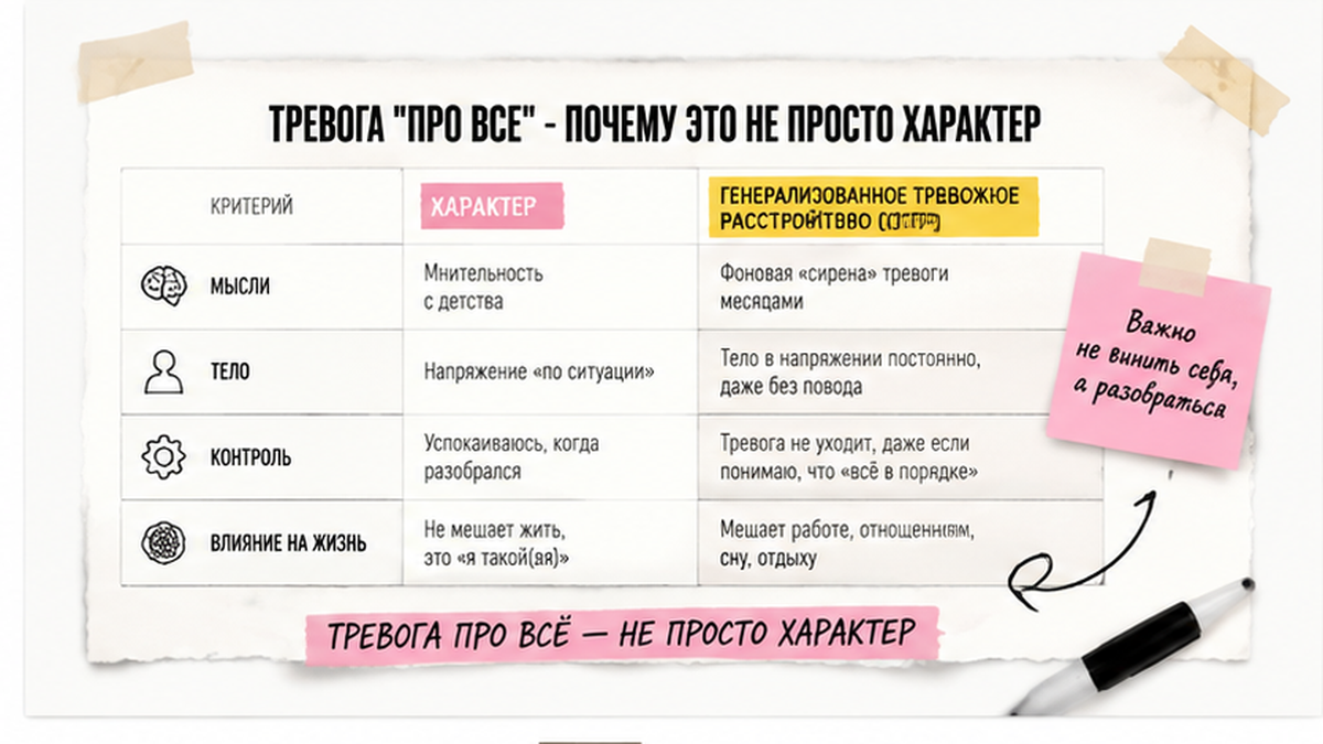 Сравнение: тревога как характер и генерализованное тревожное расстройство