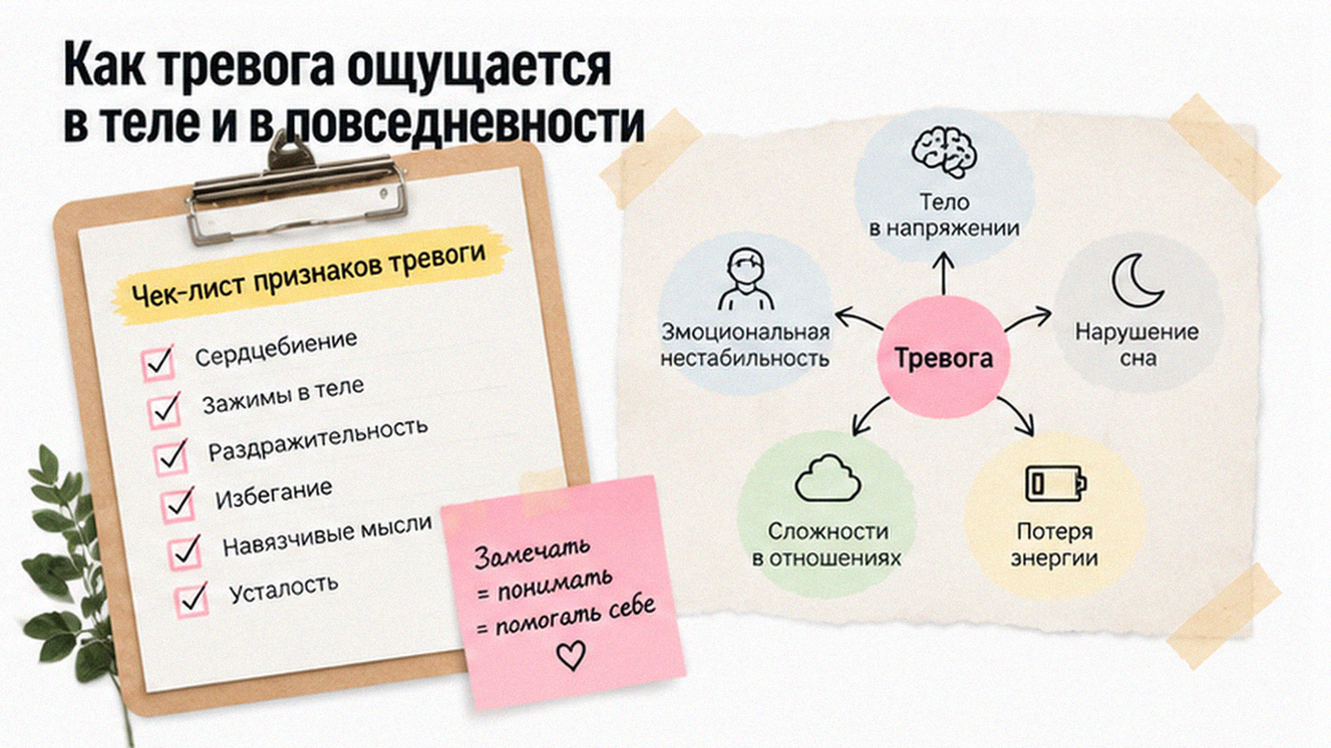 Иллюстрация: Как тревога ощущается в теле и в повседневности